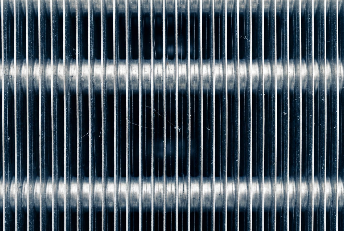 Close view of cleaned condenser coil fins